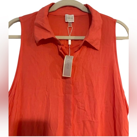 CUPIO Shirt Dress Women's XL Coral Sleeveless Button Asymmetrical Summer Classic - Picture 3 of 4